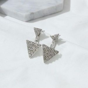 Silver Double Triangle Jacket-Style Earrings